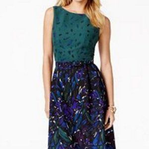 Anne Klein Mixed-print Belted Dress Green 8
